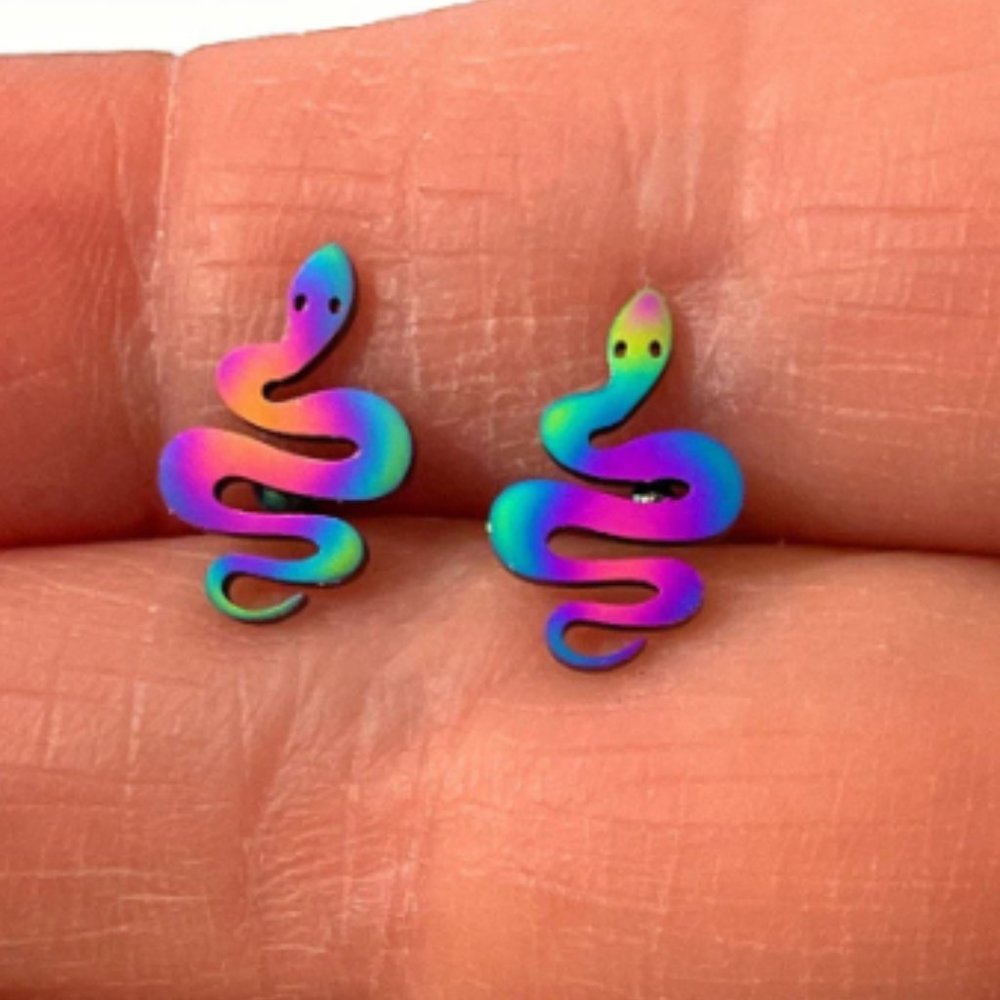 Multi Color Snake Stainless steel minimalist post stud Earrings /m28